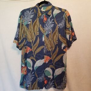 Batik Bay Small Shirt Rayon Blue Fish Tropical Hawaiian Beach Coastal Cruise